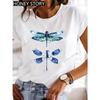 Dragonfly Butterfly Print Blouse Loose Women's Short-sleeved T-shirt Round Neck Casual Fashion Daily