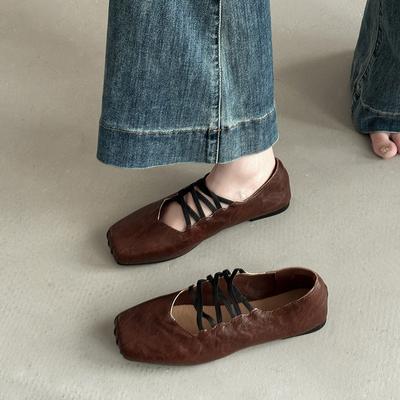 Летний темперамент универсальный однотонный на шнуровке с открытой союзкой одинарные туфли женские осенние модные ретро Мори повседневные на танкетке Мэри Джейн