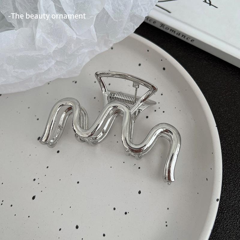 Большая металлическая заколка-акула серебристого цвета для густых волос - Женский аксессуар для волос