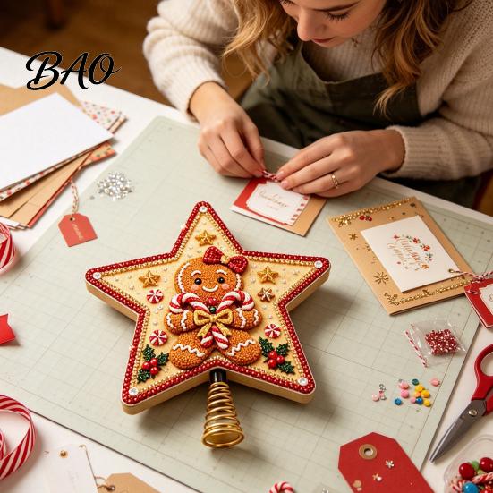 Creative Holiday Gift Ideas DIY Christmas Tree Topper Star Kit with Faux Pearl & Rhinestone Materials, Santa Snowman Reindeer Interactive Family