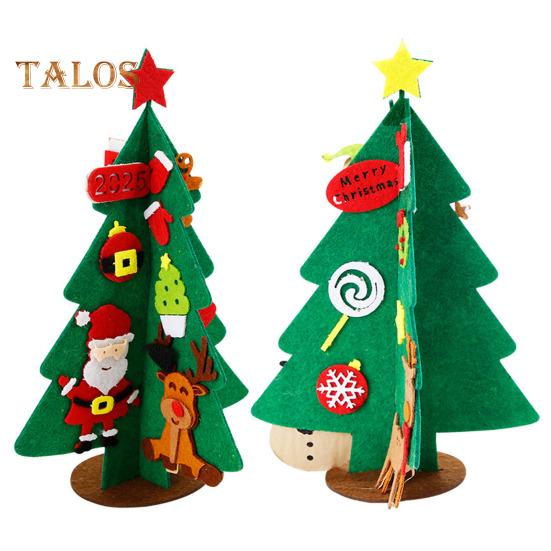 Felt Christmas Tree Mini Xmas Desktop Figurine DIY Tree Set with Santa Snowflake Cane Accessories for Toddlers