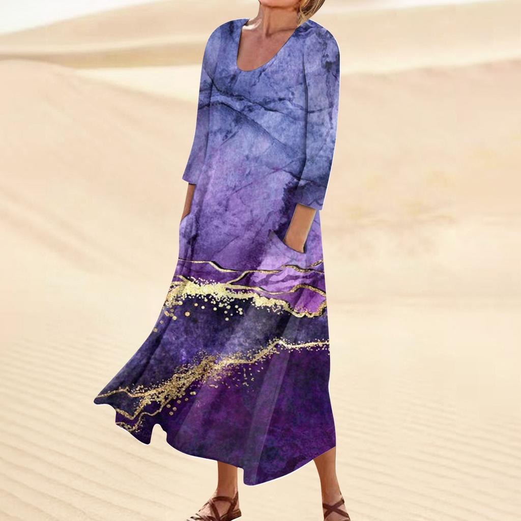 Женское повседневное модное удобное платье с карманами и рукавами 3/4 с принтом