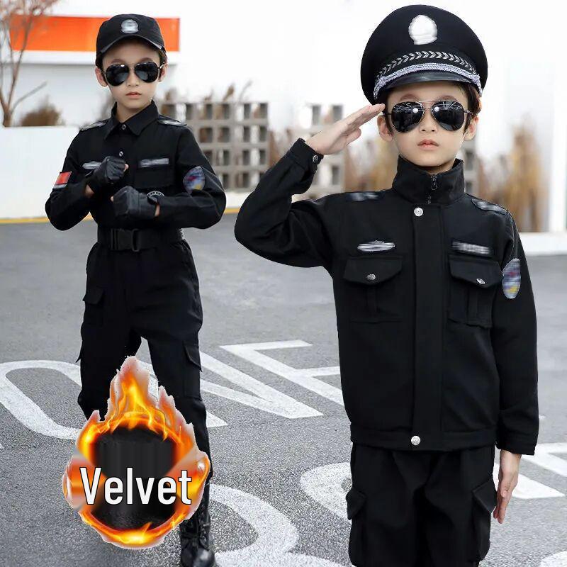 Детский полицейский костюм - Зимний бархатный наряд для выступлений для мальчиков и девочек в детском саду