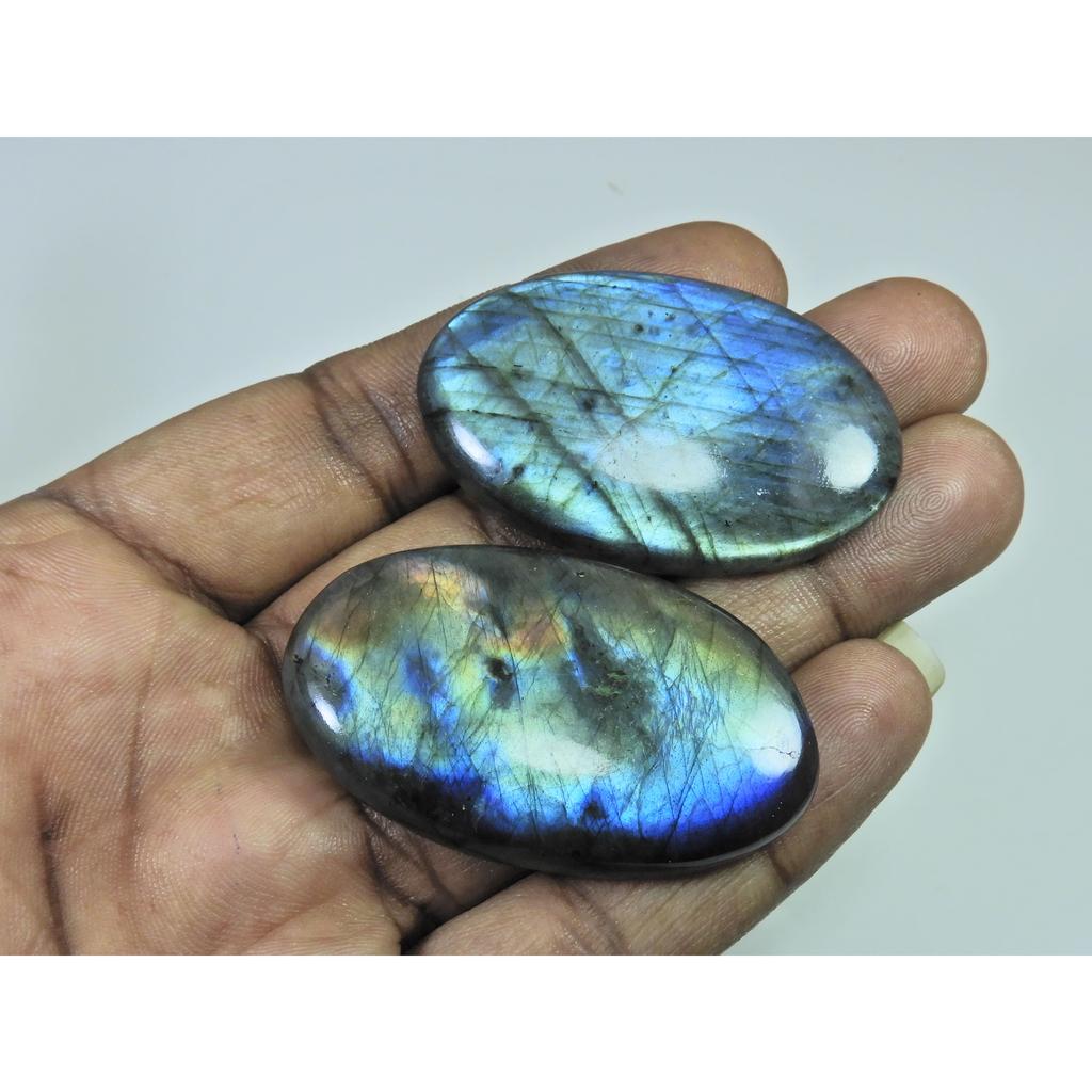 47-49 MM Natural Labradorite Multi Oval Cabochon Loose Gemstone 2 Pcs Lot D-208