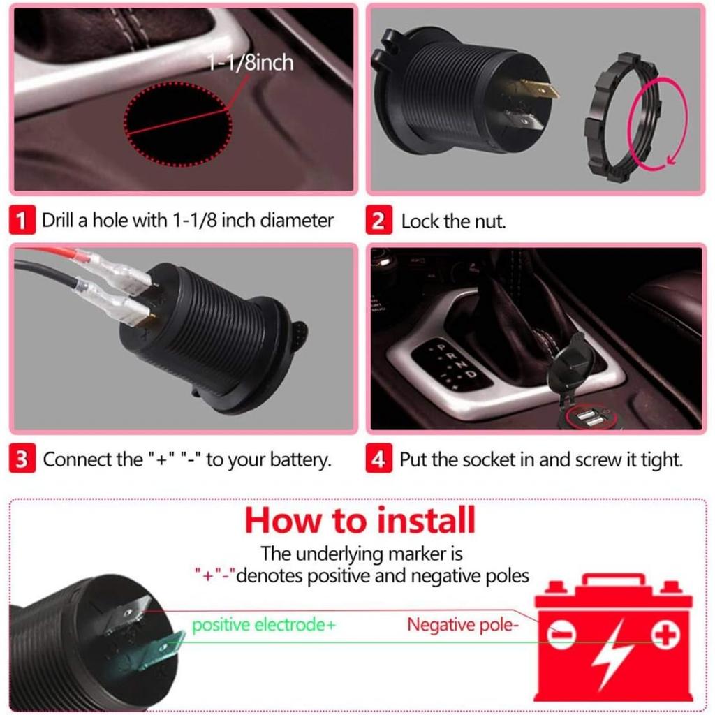 2Pcs Charger Car USB Socket 5V 4.2A Quick Charge with LED Display, Waterproof and Dustproof, 12V ~ 24V Vehicles Car Boat Motorcycle SUV Bus Truck Etc.