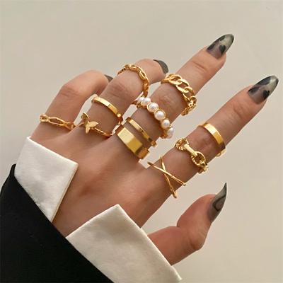Элегантное и универсальное модное металлическое кольцо-бабочка, набор из 10 предметов, простое кольцо, популярные женские украшения