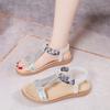 Summer Bohemian Rhinestone Sandals  New Elastic Band Beach Holiday Sandals For Women Open Toe Flat Comfortable Sandalias