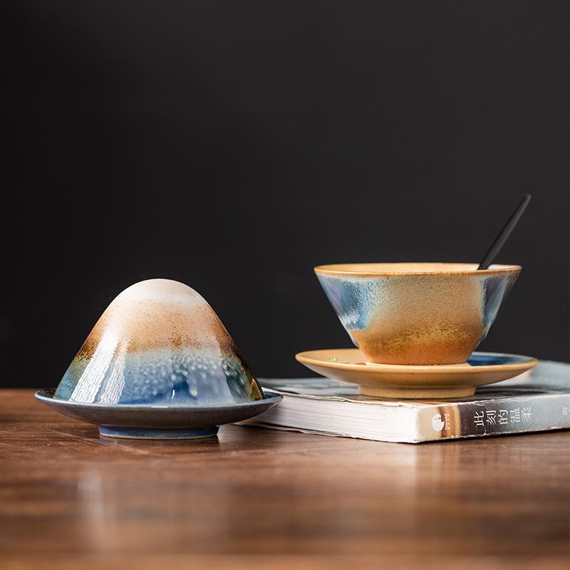 Керамическая чашка в стиле ретро, керамическая чашка из грубой керамики, креативная кофейная чашка с блюдцем в виде летающей тарелки, набор