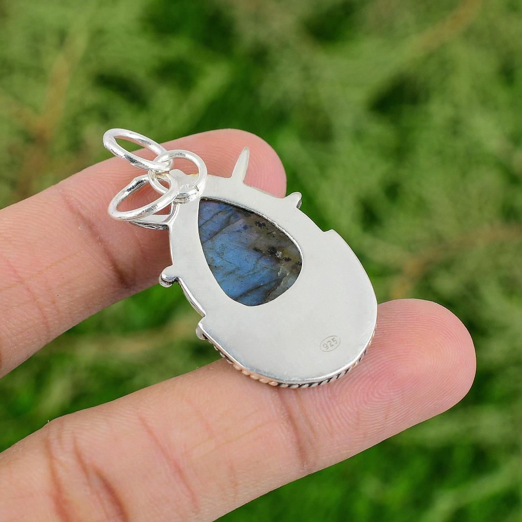 Daughters Day Deal 925 Sterling Silver Labradorite Stone Bezel Pendant Jewelry