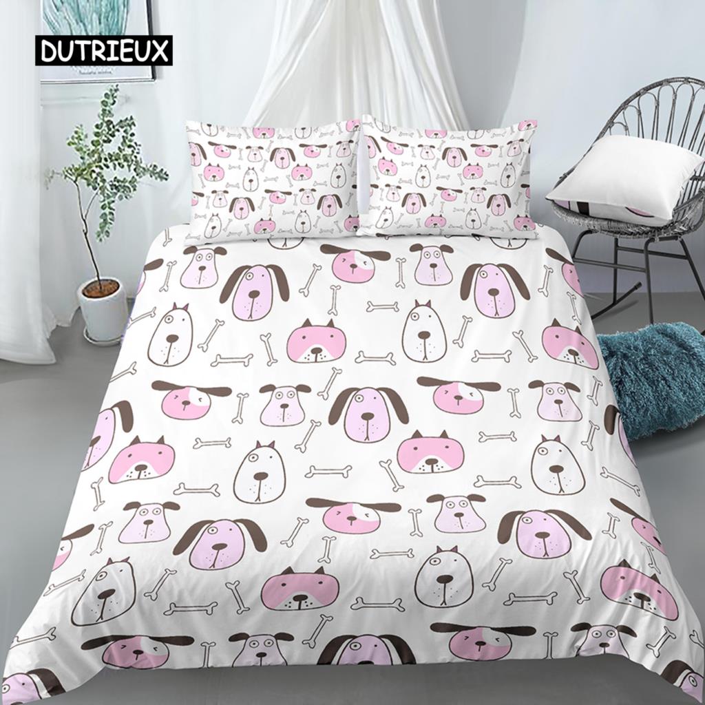 Пододеяльник с изображением мультяшной собаки, комплект постельного белья King Size с забавным принтом мопса для детей, мальчиков и девочек, тема животных, 2/3 шт., двойной пододеяльник