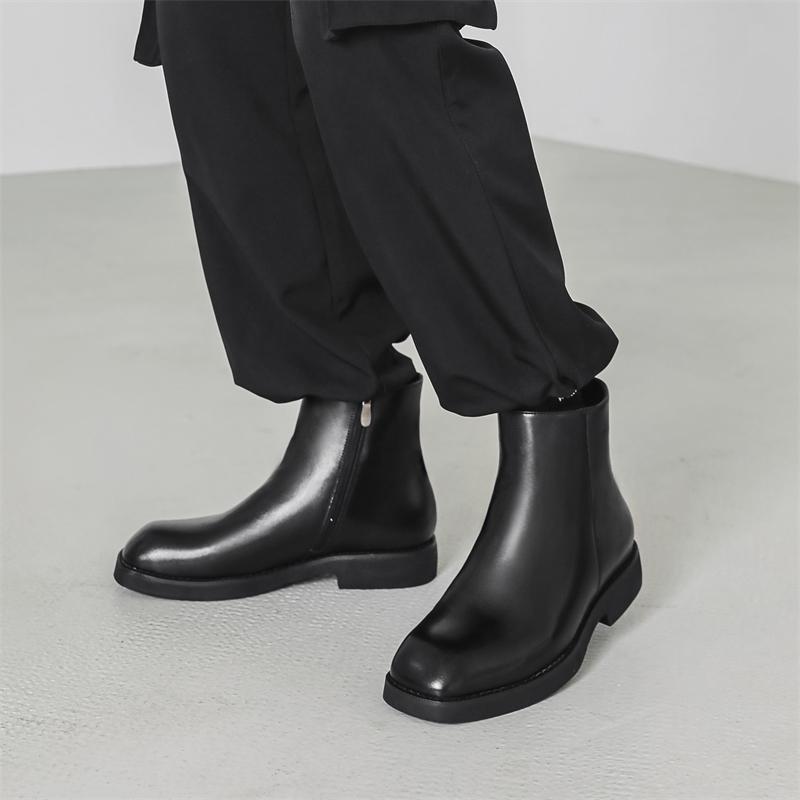 Fashion Side Zipper Male Motocross Boots Mens Slip On Low Top Shoes Fashion Men's Basic Boots New Arrival Men Winter Plush Snow Boots