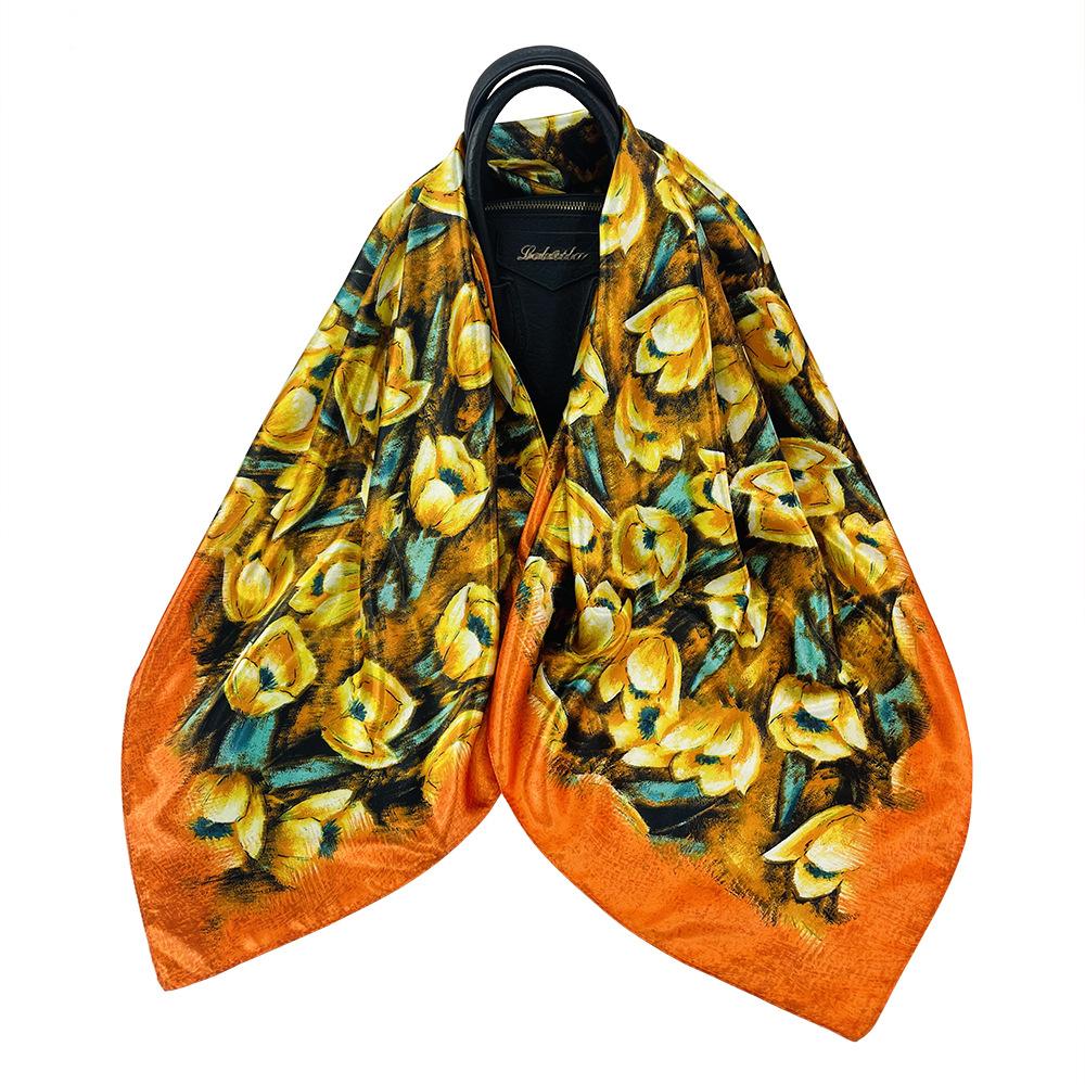 New Fashion Brand Scarf For Ladies Flower Print Silk Scarf Women Square Bandana Large Hijab Female Shawl Scarves Warps