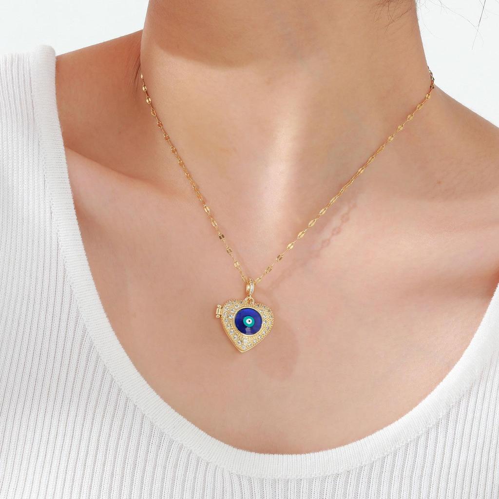 Gold-Tone Women's Copper Heart Locket Necklace with Stainless Steel Chain