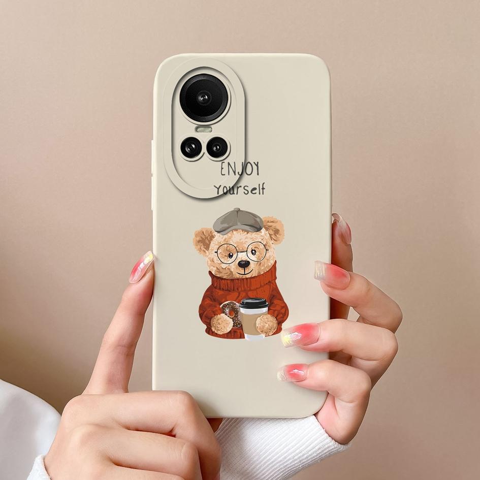 Чехол для Oppo Reno 7 4G 5G 10 Pro 5G 4 5 6 7 8 Lite Cute Bear Square Мягкий силиконовый чехол Матовый противоударный мультяшный узор с защитой от падения для бампера Oppo