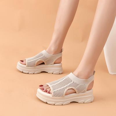 Европейские и американские вязаные эластичные сандалии на платформе женские 2024 лето новые сандалии с закрытым носком и на одном ремешке с открытым носком