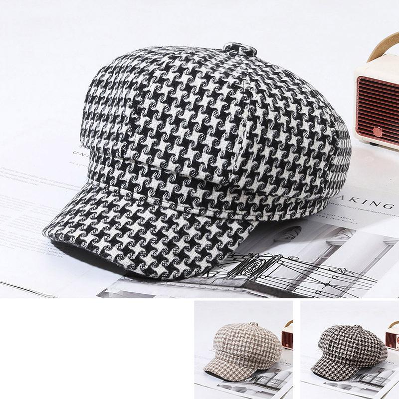Thousand Bird Grid Octagonal Hat Children'S Fashion Versatile British Retro Painter Hat Fashion Versatile Beret