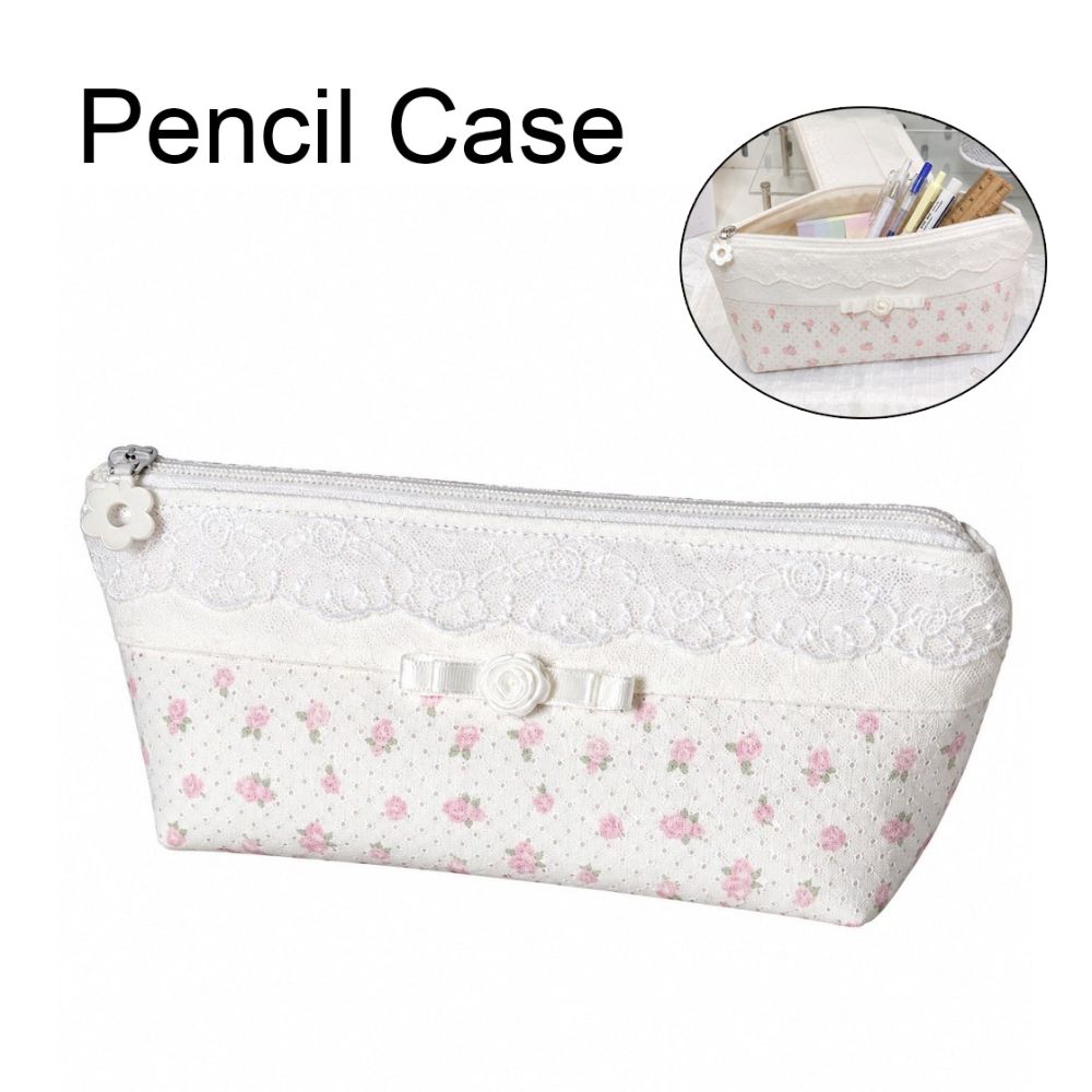 Large Capacity Pen Bag Lace Floral Design Stationery Organizer Fresh Pencil Case Gift
