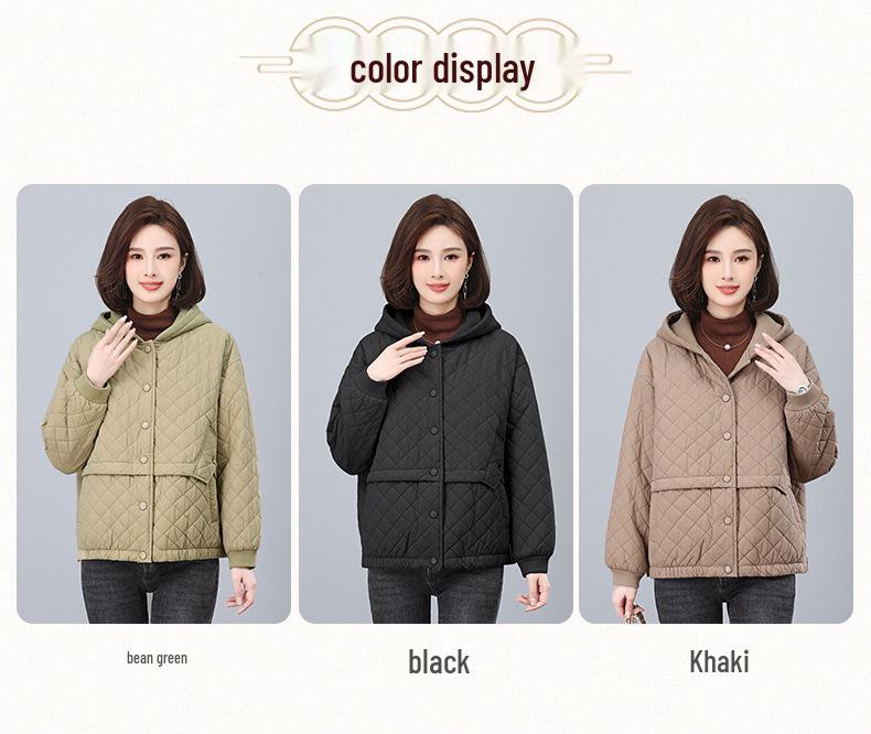 Women's Argyle Hooded Cotton Jacket 2024 - Thickened Short Coat for Autumn/Winter, Petite & Middle-Aged Styles