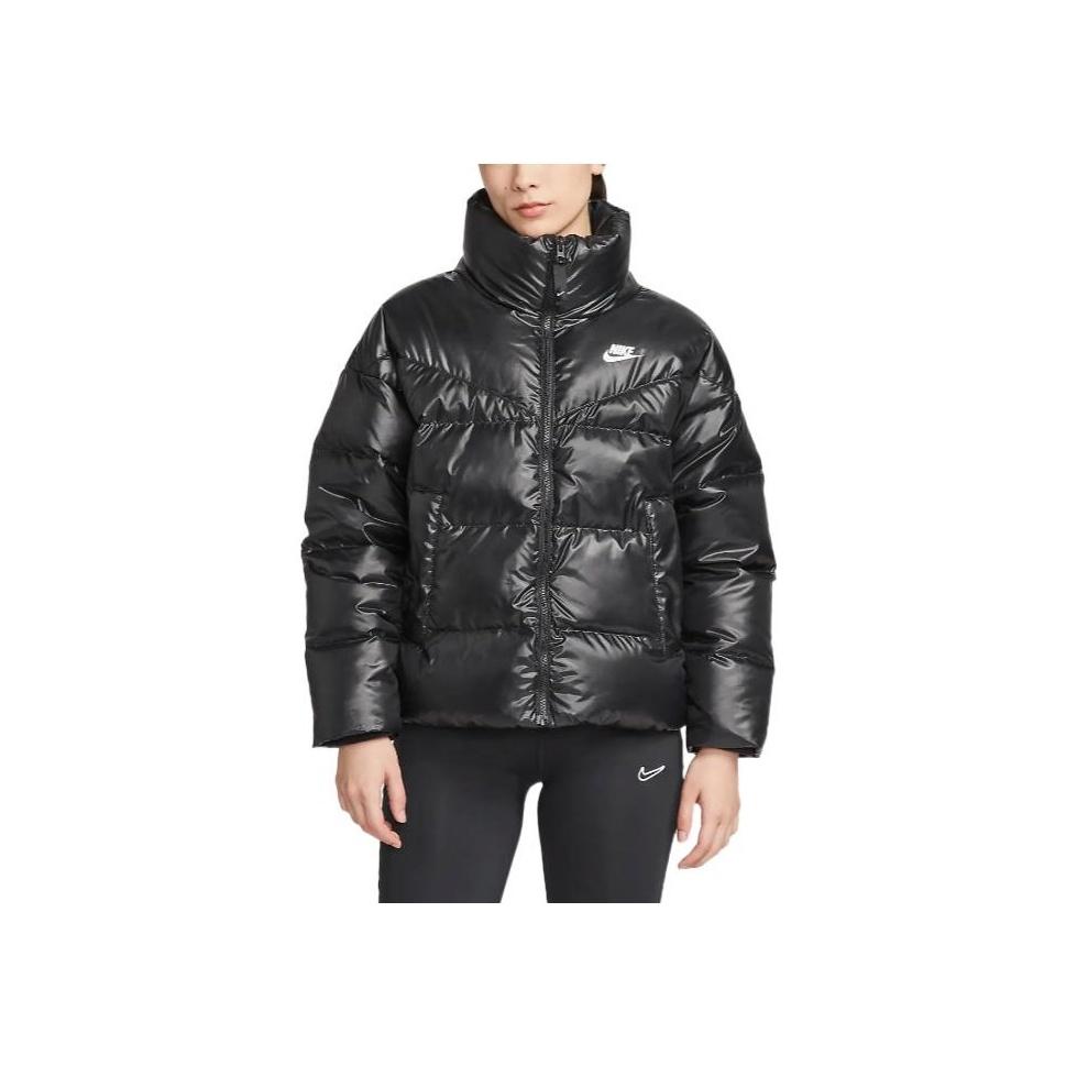 Nike Однотонный повседневный пуховик с воротником-стойкой, женская верхняя одежда, черный DV0555-010