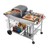 Outdoor Grill Cart, Grilling Table, Movable Outdoor Cooking Table with 4 Spice Containers, Wheels, Lids, Hooks, BBQ Prep Tables for Picnic