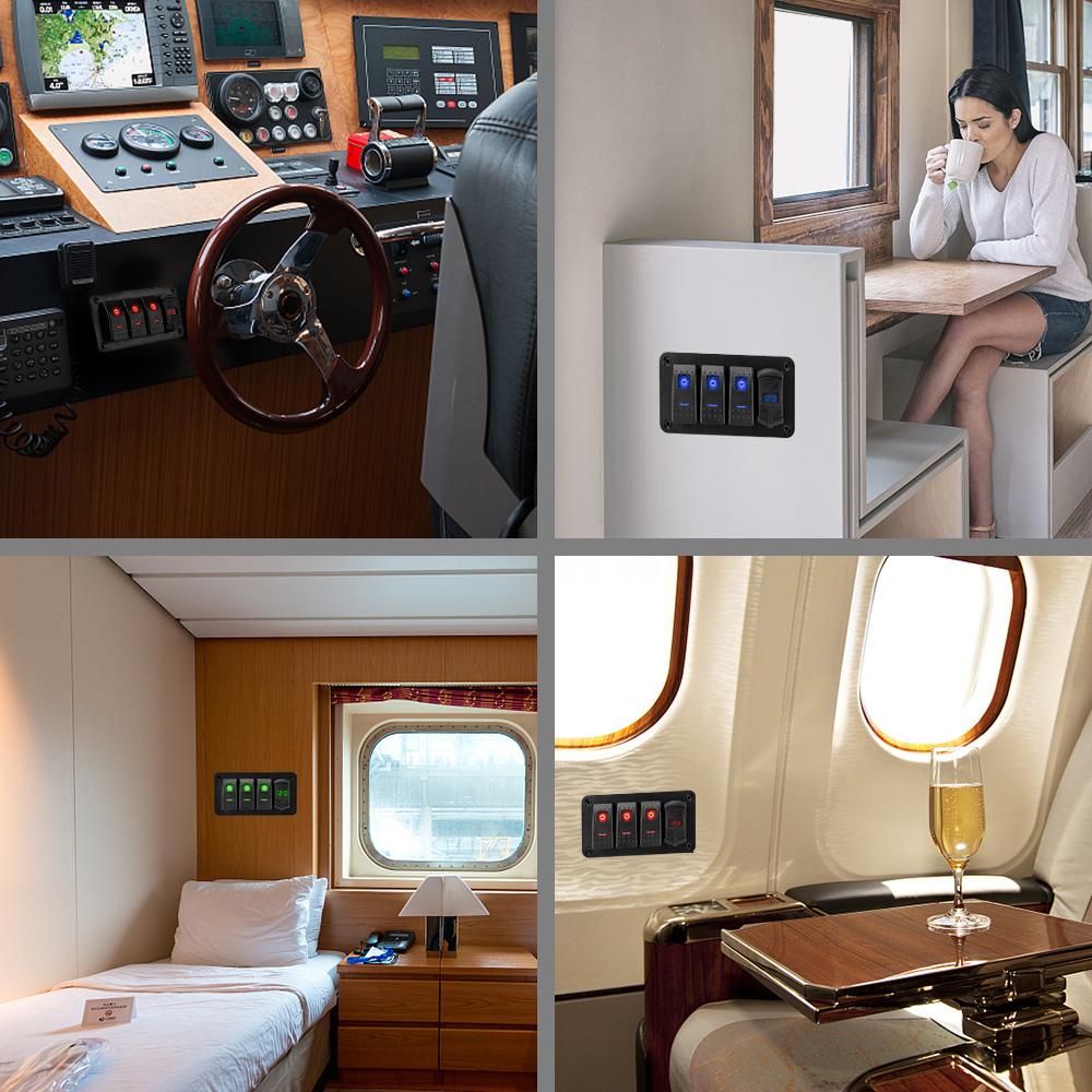 12V-24V Digital Voltmeter Circuit Breaker for Car SUV Marine RV Truck 4.2A Dual USB Slot Charger 3 Gang Switch Panel