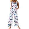 Women's Fashion Casual Button Sleeveless Jumpsuit Floral Flower Print Cotton Pocket Jumpsuit