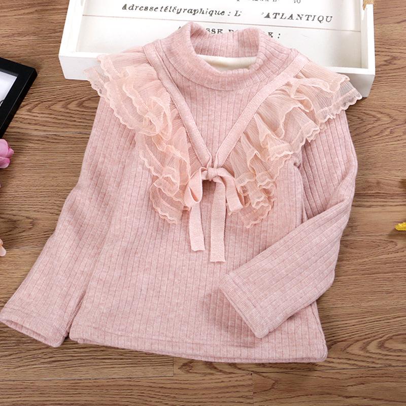 YUBAOBEI Блузки для девочек, белая одежда для маленьких девочек, детская одежда, школьная форма, блузка для девочек, хлопковая детская кружевная рубашка, плюшевый толстый теплый топ, блузки