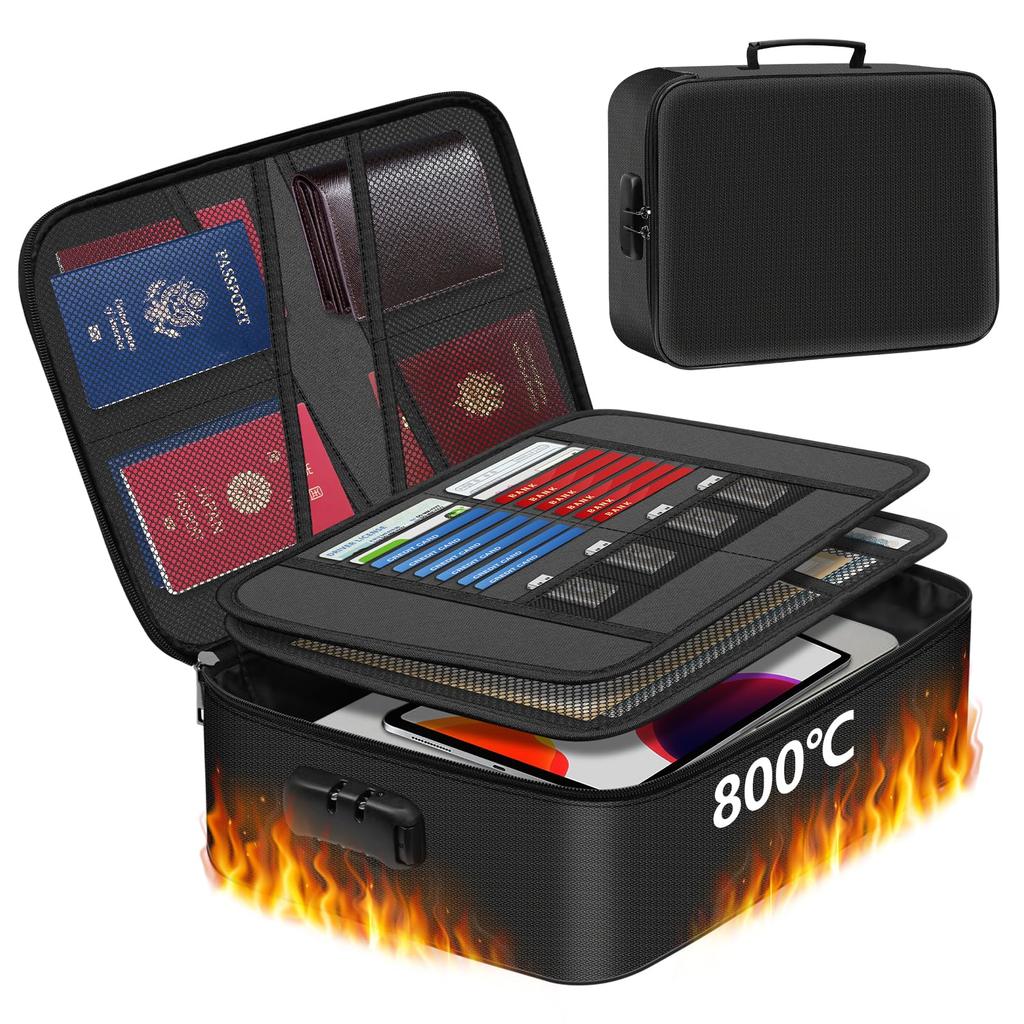 Yazi Fireproof Home Safe with Combination Fireproof Password Large Carrying Holds Important Bank Security for Disaster and Files Bag, Case, Keyed,