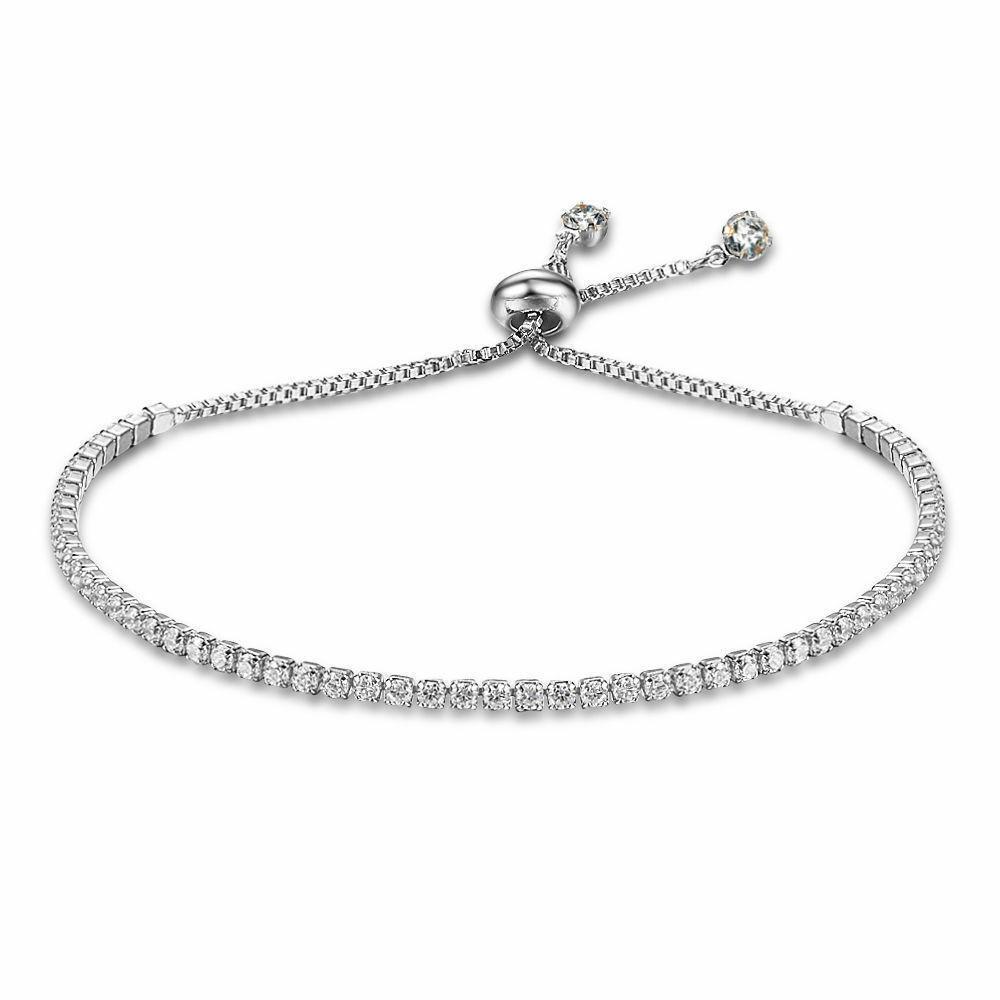 925 Sterling Silver Fashion Charm CZ Tennis Bracelet for Women Crystal Zircon Jewelry Adjustable Box Chain Bracelets Gift
