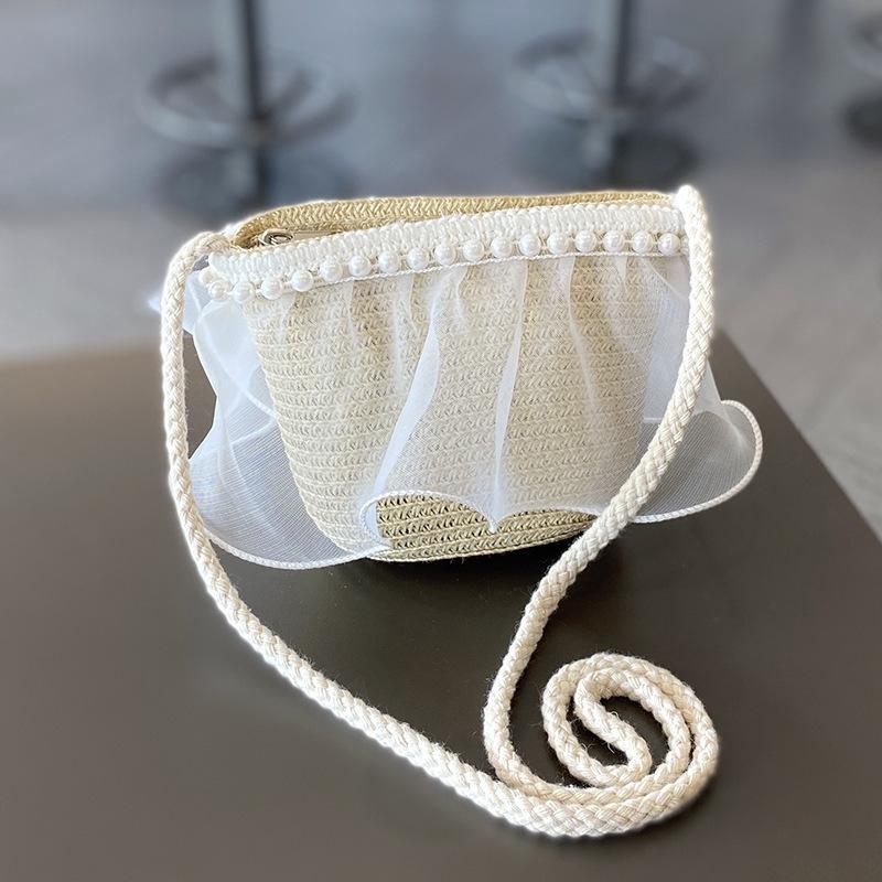 Летняя соломенная шляпа для девочек с жемчужной сеткой - Семейный стиль, Широкие поля, Защита от солнца