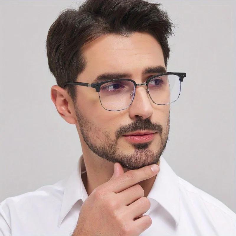 Винтажные фотохромные очки-полурамки для мужчин, меняющие цвет, прямоугольные компьютерные очки с защитой от синего света