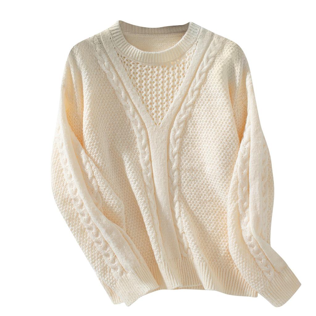 Женский повседневный однотонный полый вязаный свитер с длинными рукавами в стиле ретро