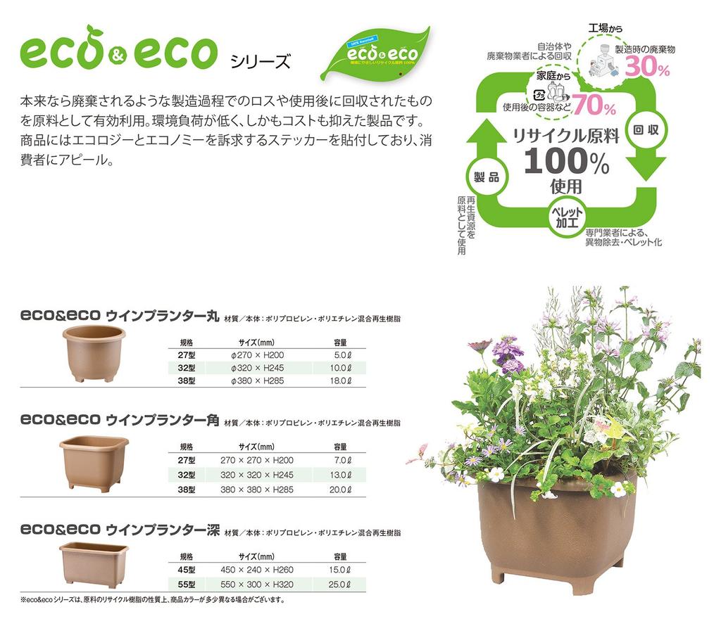 Пластиковый кашпо Yamato eco&eco Win Square 38, тип 380 x 380 x В 285 мм, эко-коричневый, набор из 3 шт.