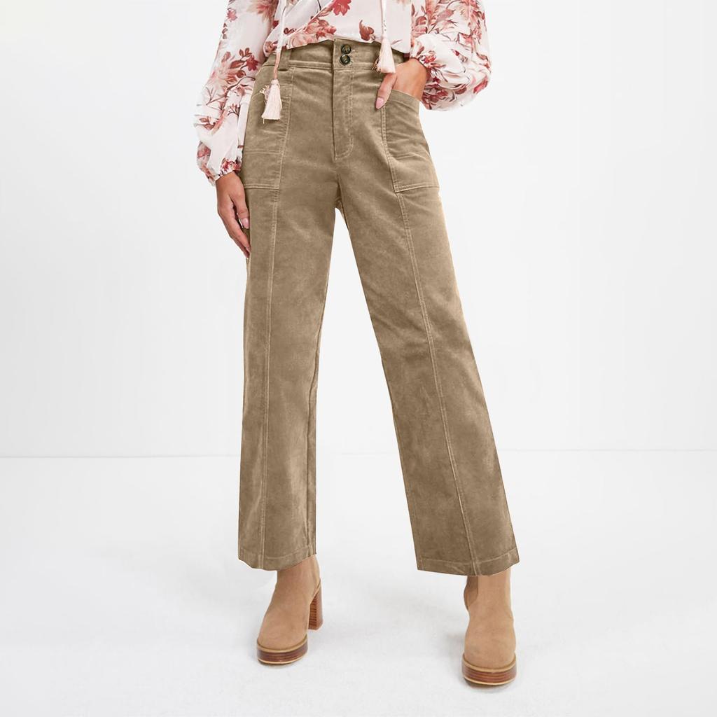 Женские повседневные зимние прямые вельветовые брюки с эластичной талией и карманами