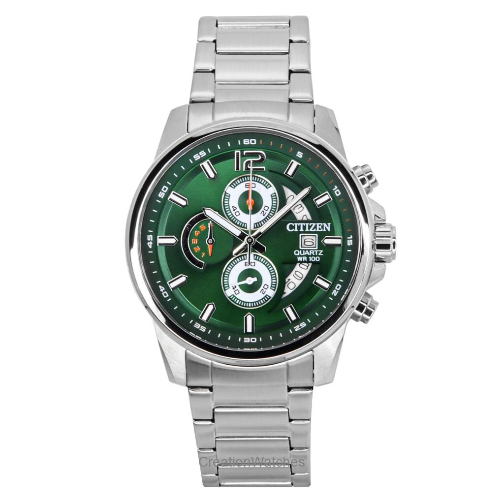 Citizen Chronograph Stainless Steel Green Dial Quartz AN3690-56X 100M Men's Watch