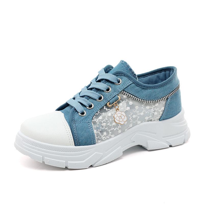 Мода Женская обувь Модная летняя повседневная обувь Вырезы Кружева Холст Полые дышащие Платформа Плоские туфли Женские кроссовки