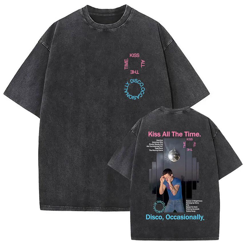 Kiss All The Time Disco Occasionally Tour Vintage Washed T Shirt Men Women High Quality Oversized Cotton Tshirt Streetwear