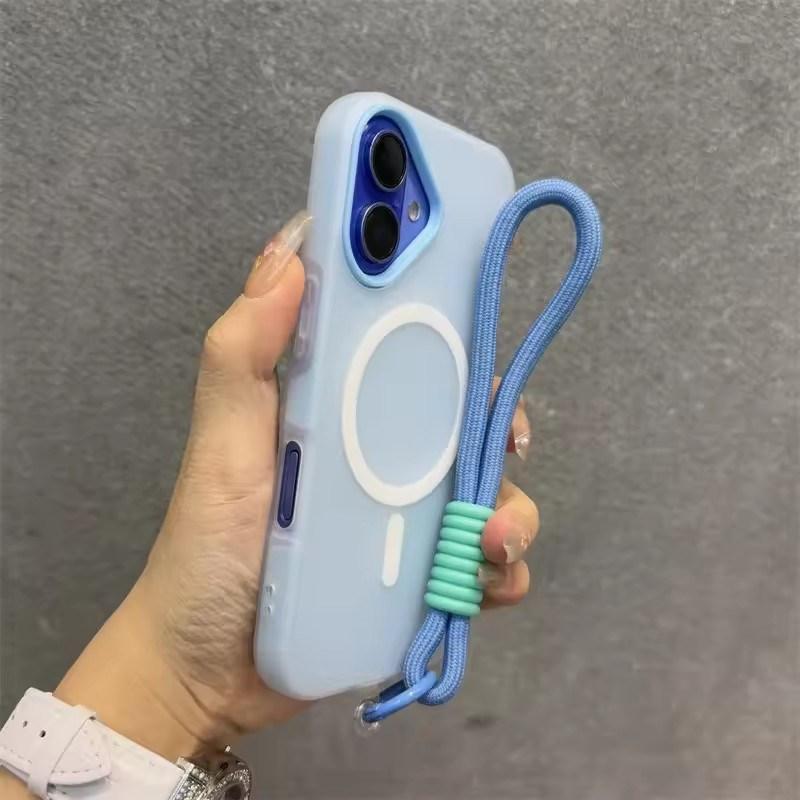 Роскошный Мягкий Силиконовый Чехол для Magsafe со шнурком для iPhone17 16 15 14 Plus 13 12 Pro Max Беспроводная Зарядка Магнитный Прозрачный Чехол