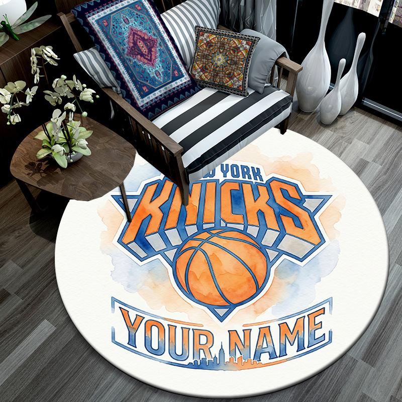 Custom Name New York Knicks2 Round Area Rug,Carpet Rug for Living Room Bedroom Sofa Playroom Decor,Non-slip Floor Mat