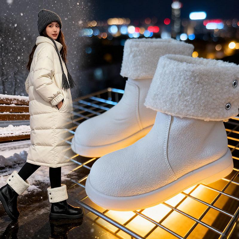 Women's Fashion Soft-Sole Winter Warm Fleece-Lined Snow Boots with Fleece Lining Short Boots, Slip-Resistant Casual Athletic Cotton Boots