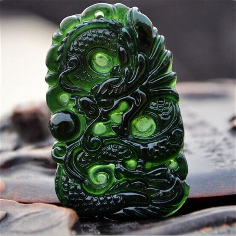 Chinese Natural Green Jade Dragon Pendant Necklace Charm Jewellery Fashion Accessories Hand-Carved Luck Amulet Gifts