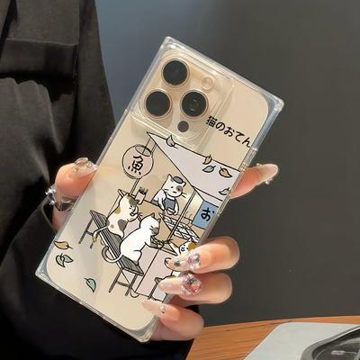 Прозрачный чехол с квадратной задней стенкой для iPhone 11 14 Pro Max 16 ProMax 15 Plus 12 13, защита от окисления, чехол с рисунком кота-повара