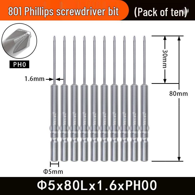 Насадка для электрической отвертки Nigao 801 Phillips, Сталь S2, Магнитная, Хвостовик 5 мм, Длина 60 мм/80 мм
