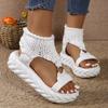 Sandals Women Summer 2025 Women Fashion Sexy Beach Wear Flat Shoes Solid Color Braided Knit O-Ring Cutout Platform Sandals