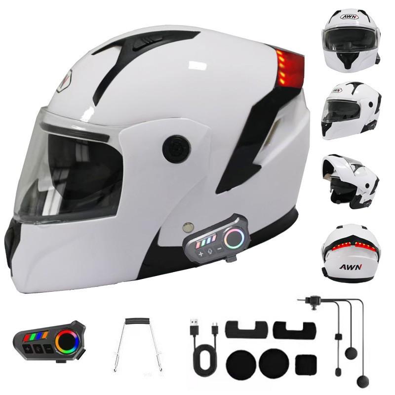 Full Face Motorcycle Helmet With Dual Visors Waterproof Anti-Fog LED Light Strip ABS Shell Adult Riders