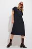 Women's Dress New Season Fashion Black Polo Collar Side Slits Woven Dress