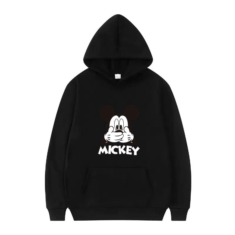 Disney Mickey Mouse Pattern Woman Fleece Casual Loose Black Autumn Tops Clothes Pullovers Ladies Cheap Hoodies Men Sweatshirts