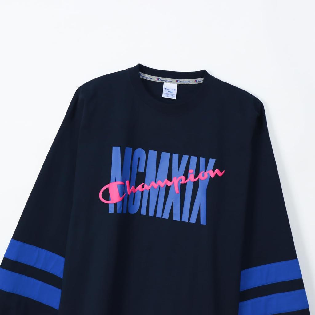 Футболка с длинным рукавом и круглым рисунком, цвет «боевой темно-синий» [Champion], рукав, горловина, 100% хлопок, принт, футболка, стиль, C3-Z402, мужская,