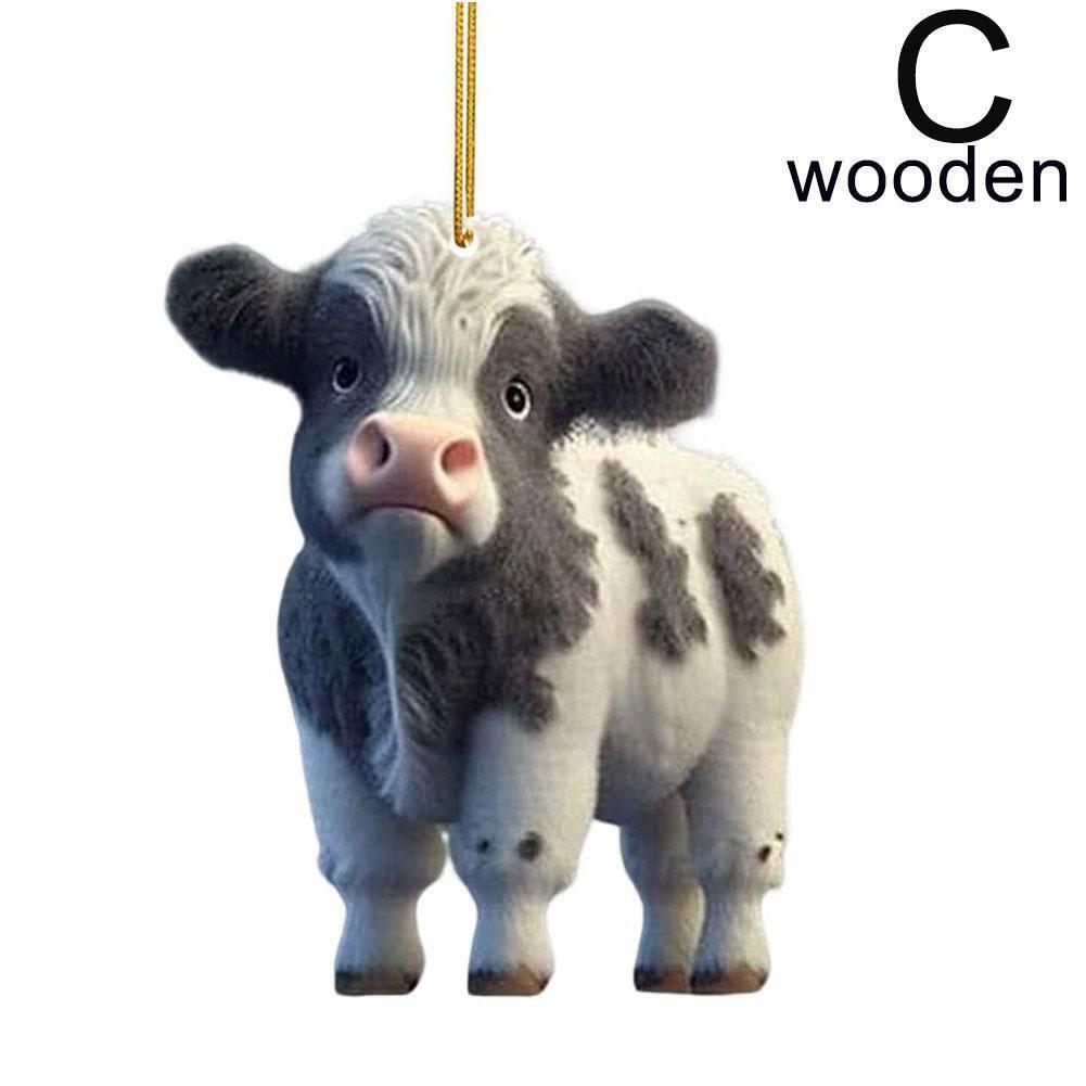 Cute Wooden Cartoon Cow Pendant Home Party Christmas Tree Ornament Toy CDN