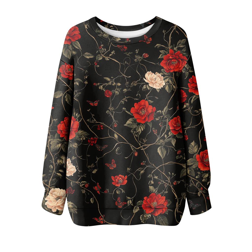 Женская футболка с цветочным принтом, круглым вырезом и длинными рукавами, свитшот